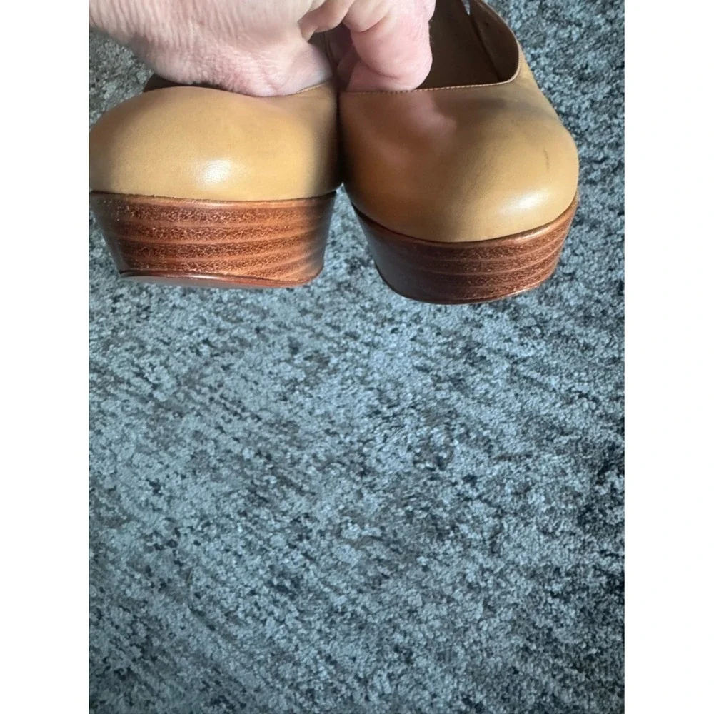 Stuart Weitzman Womens Slingback Pumps Wood Platform Nude Beige‎ Sz 11.5 Leather